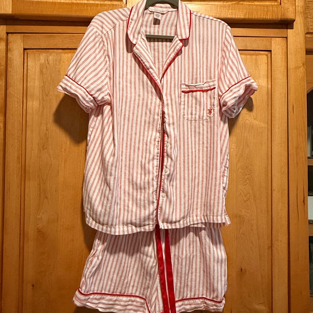 Victoria's Secret Red & White Striped Pajama Top
